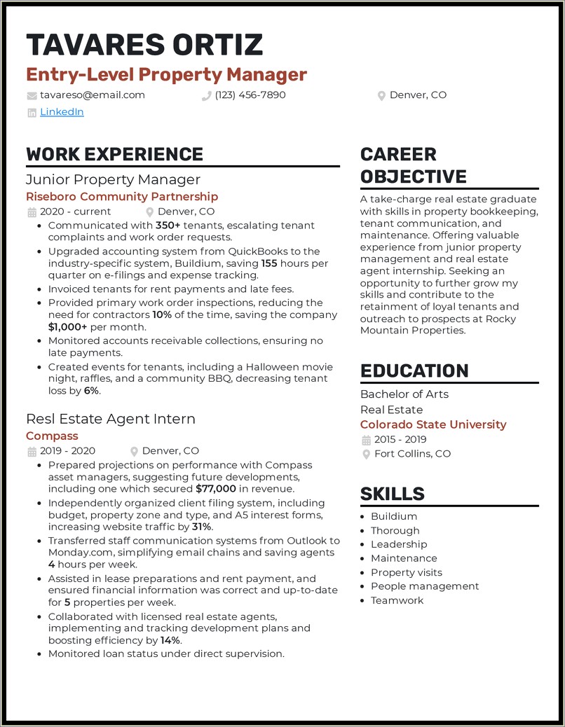 Property Management Qualifications For Resume Free Template