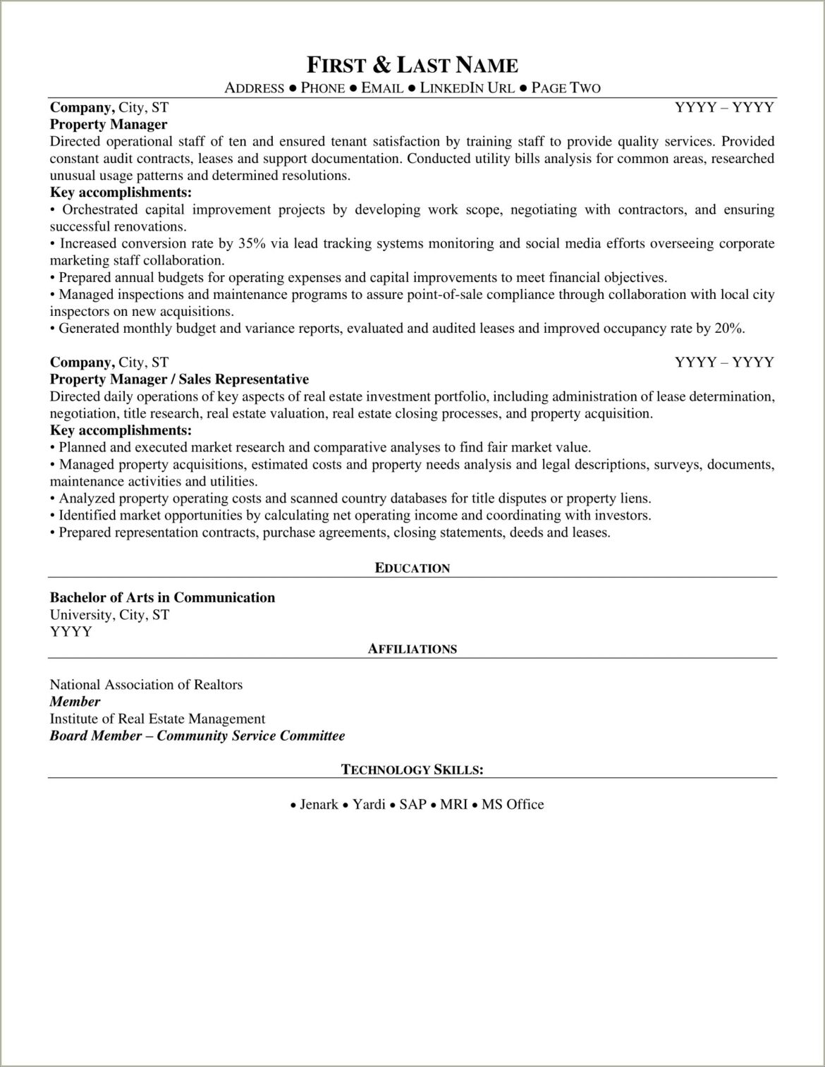 Property Manager Job Description Resume Sample