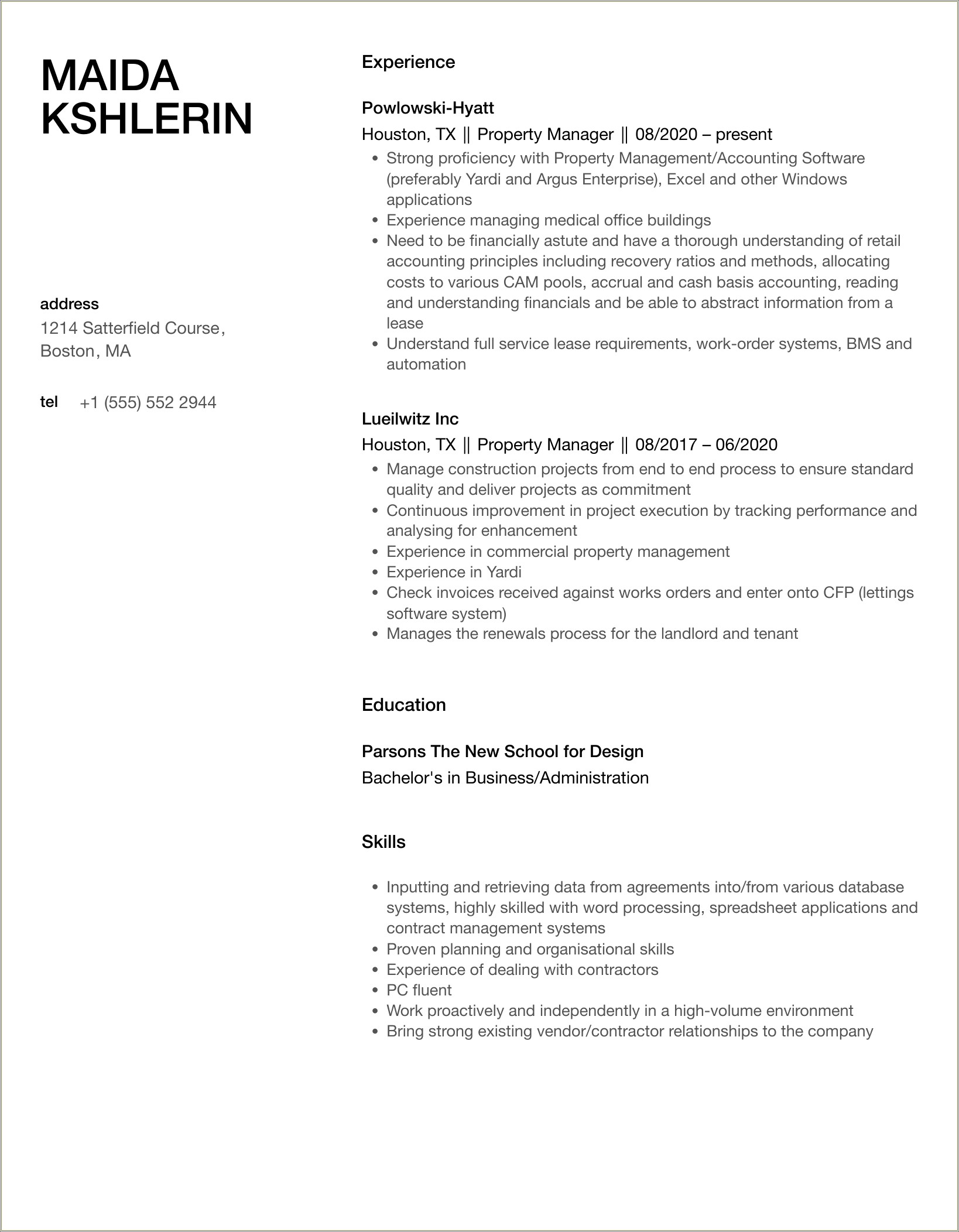 Property Manager Resume Been Out Of Loop