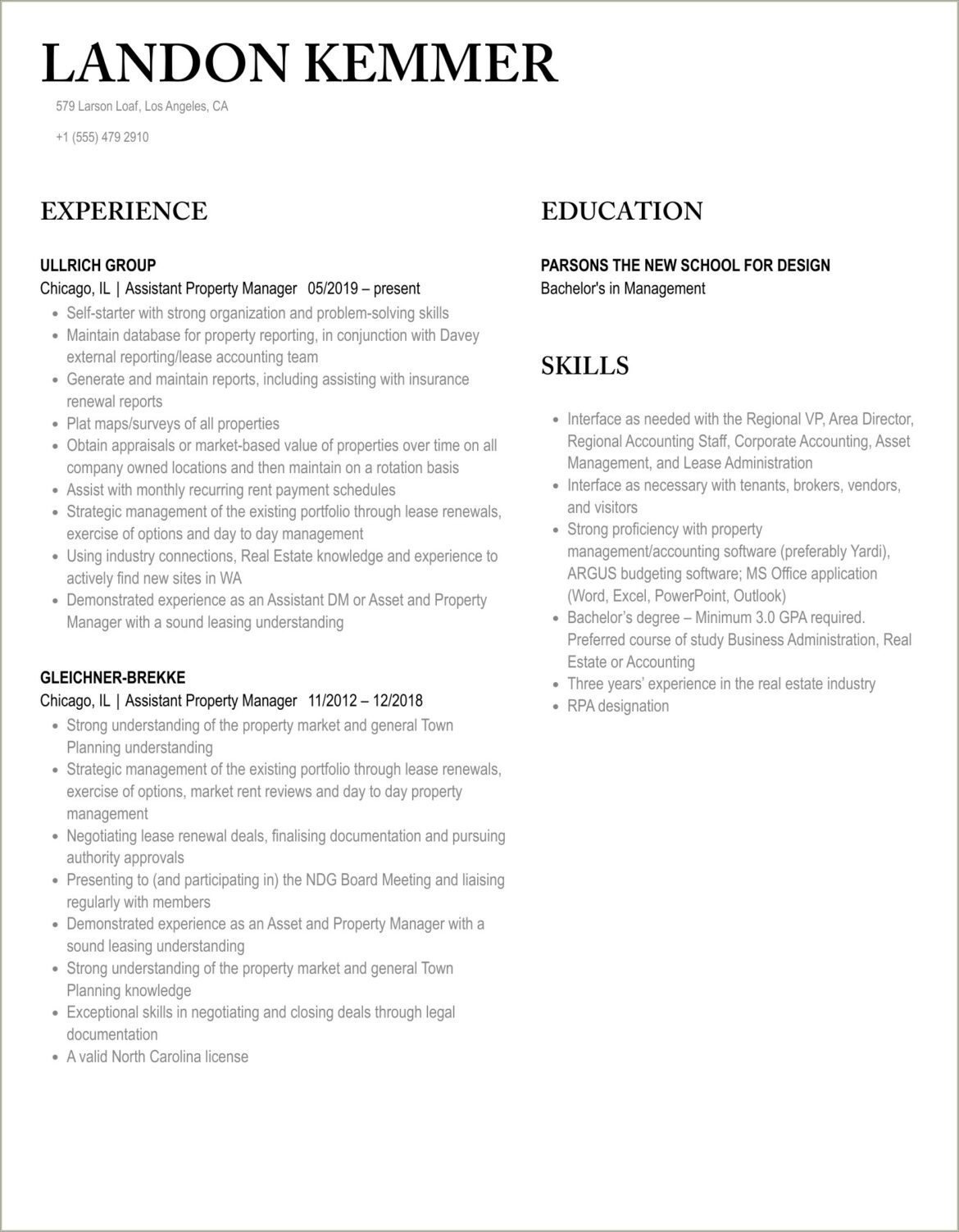 Property Mangement Assistant Resume Job Description