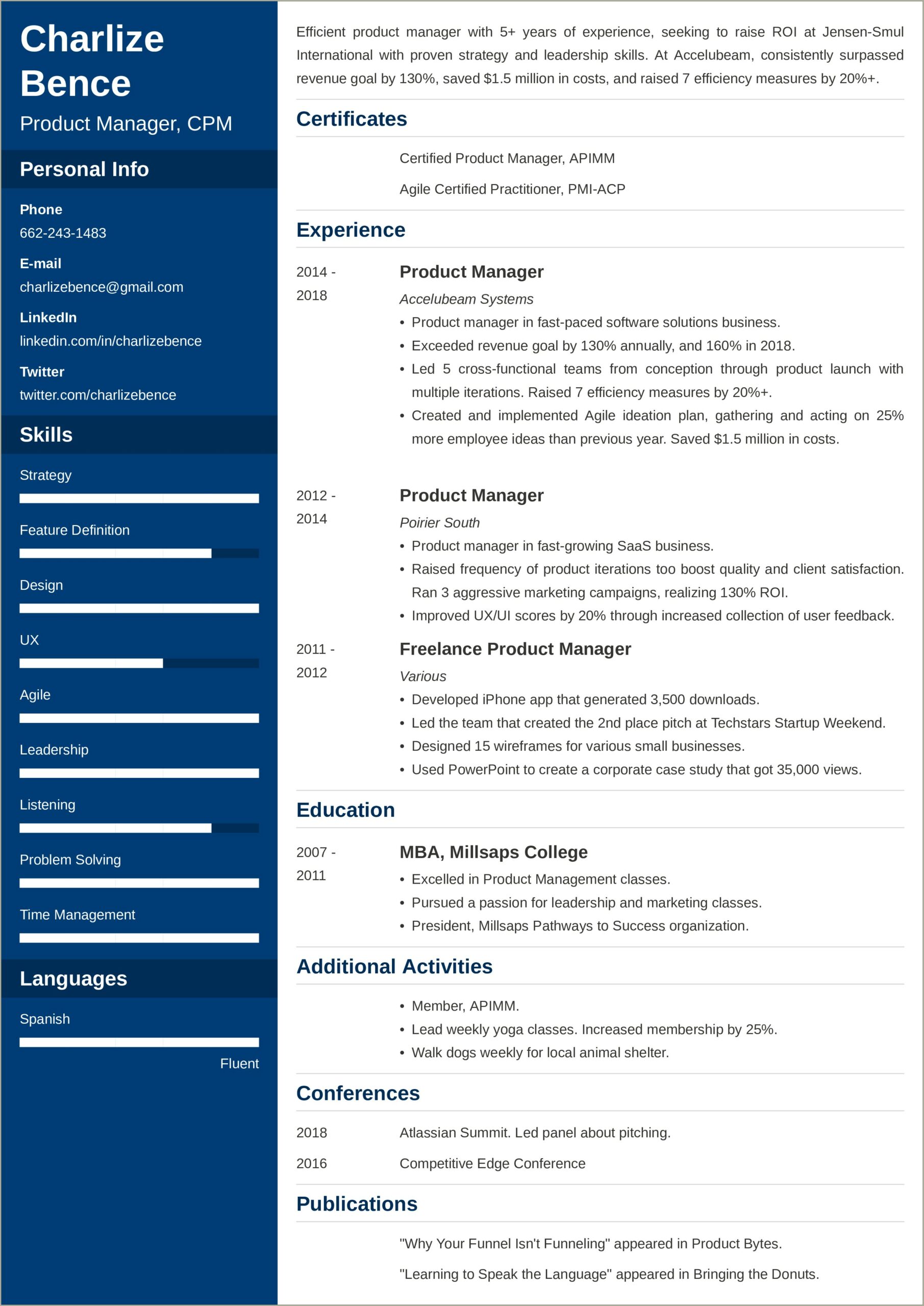 Proposition Statement For Business Manager Resume