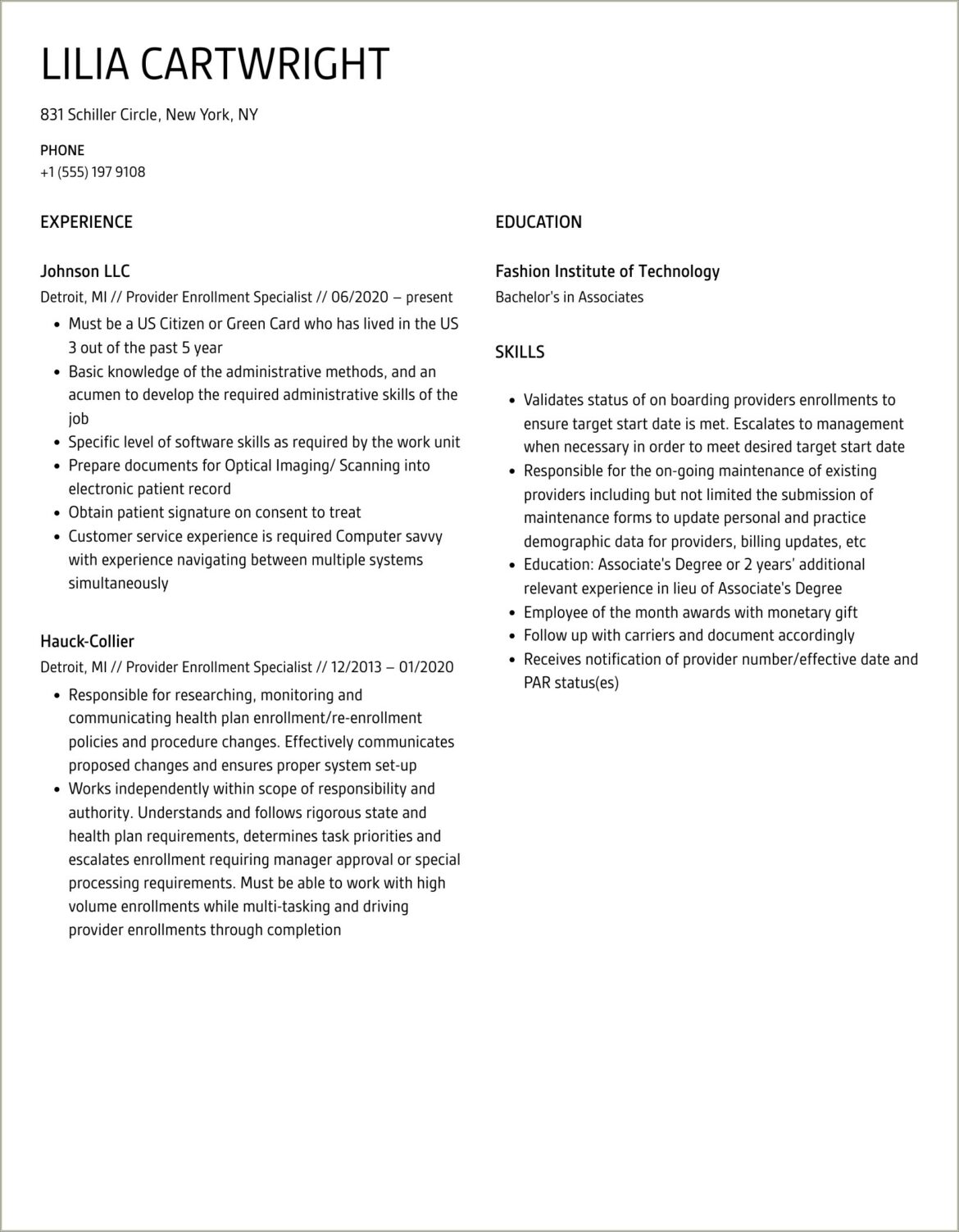 Provider Enrollment Analyst Resume Sample Jobhero