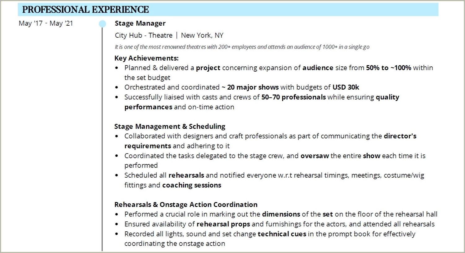 Prstage Manager For Show Should Be On Resume