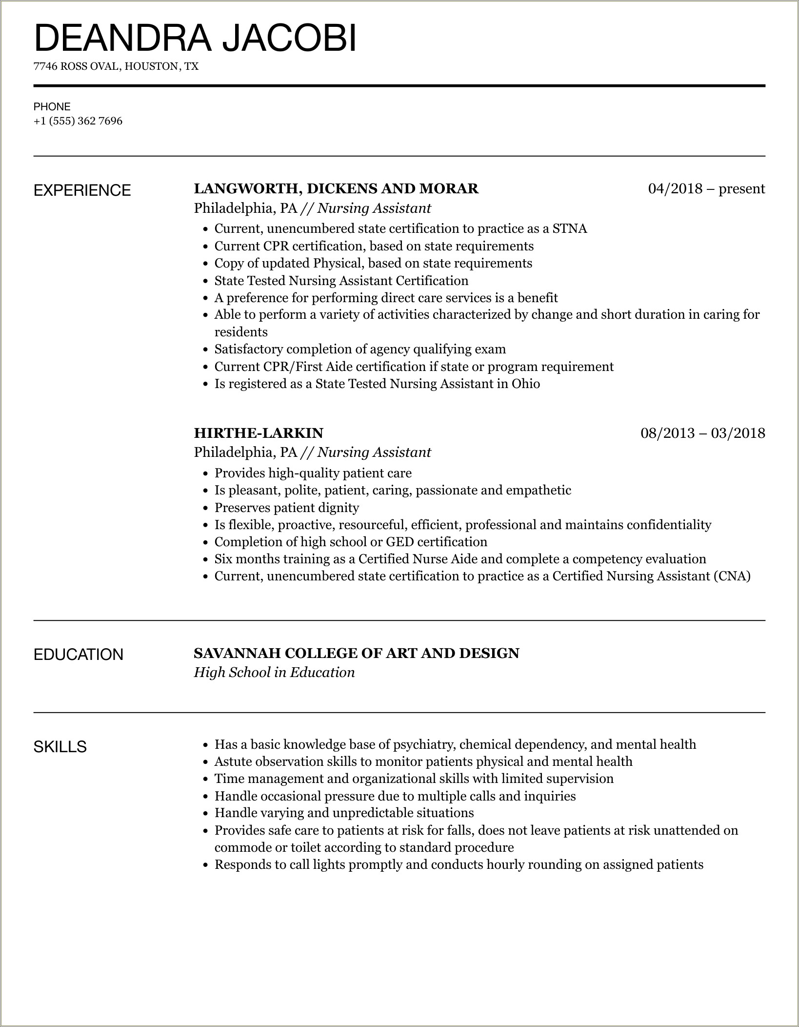 Psychiatric Nursing Assistant Job Description Resume