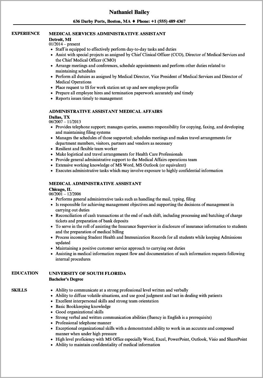 Public Health Office Support Resume Sample