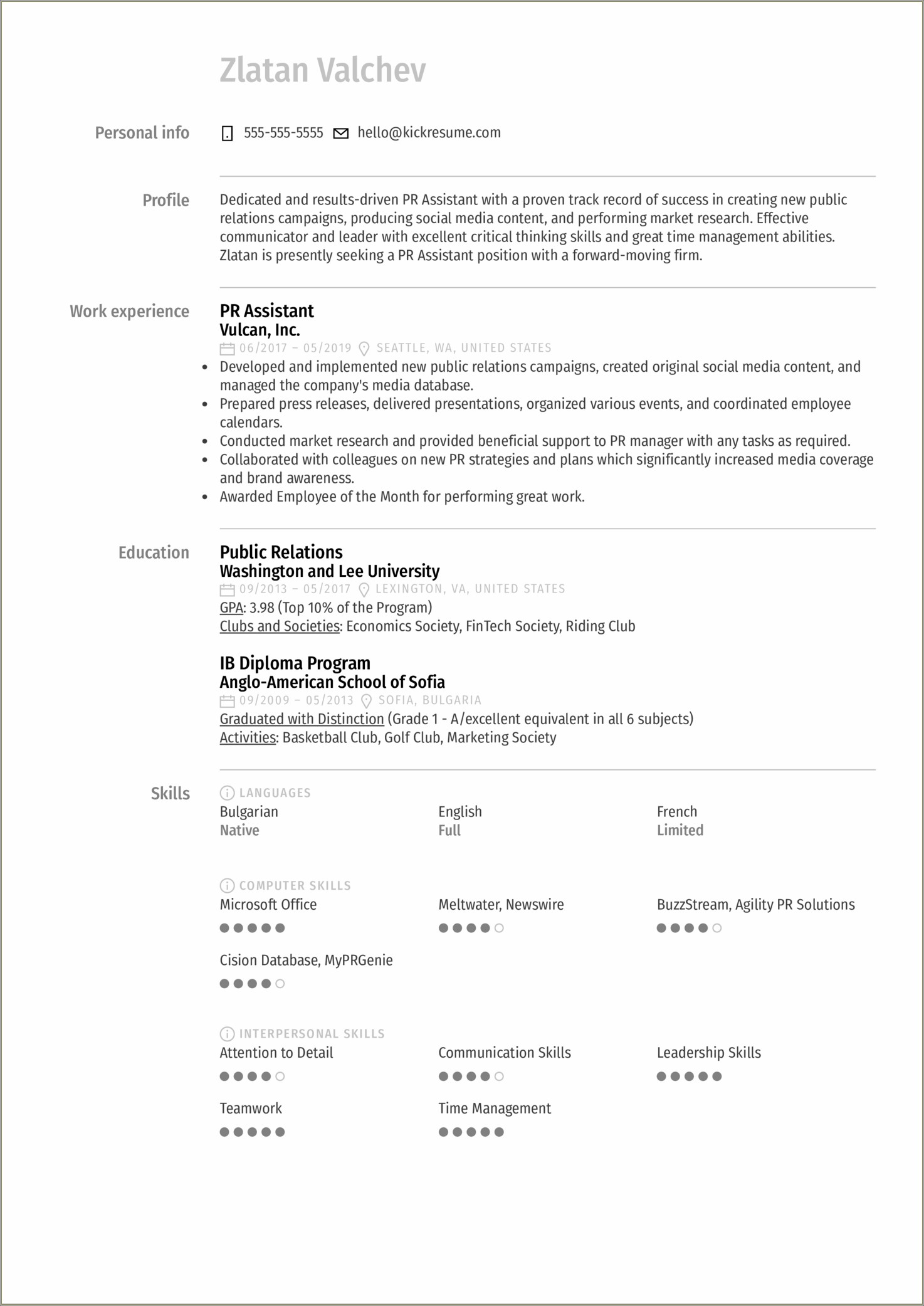 Public Relations And Events Manager Sample Resume