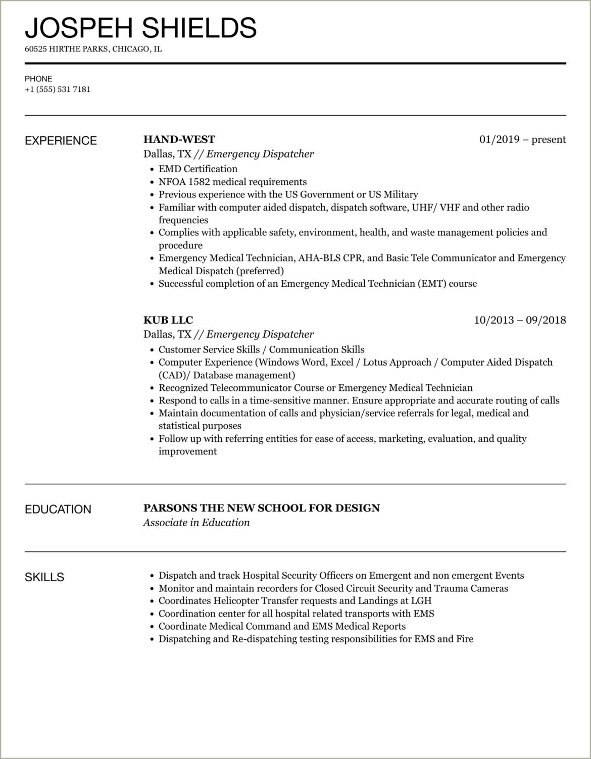 Public Safety Telecommunicator Skills On Resume