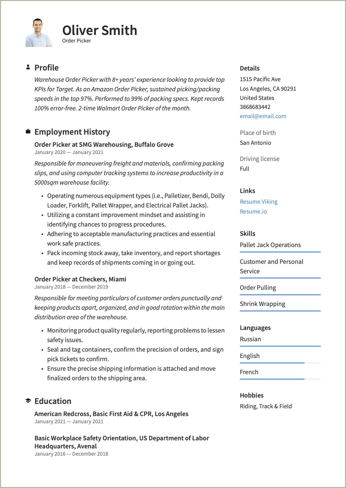 Pull Picker At A Job For A Resume