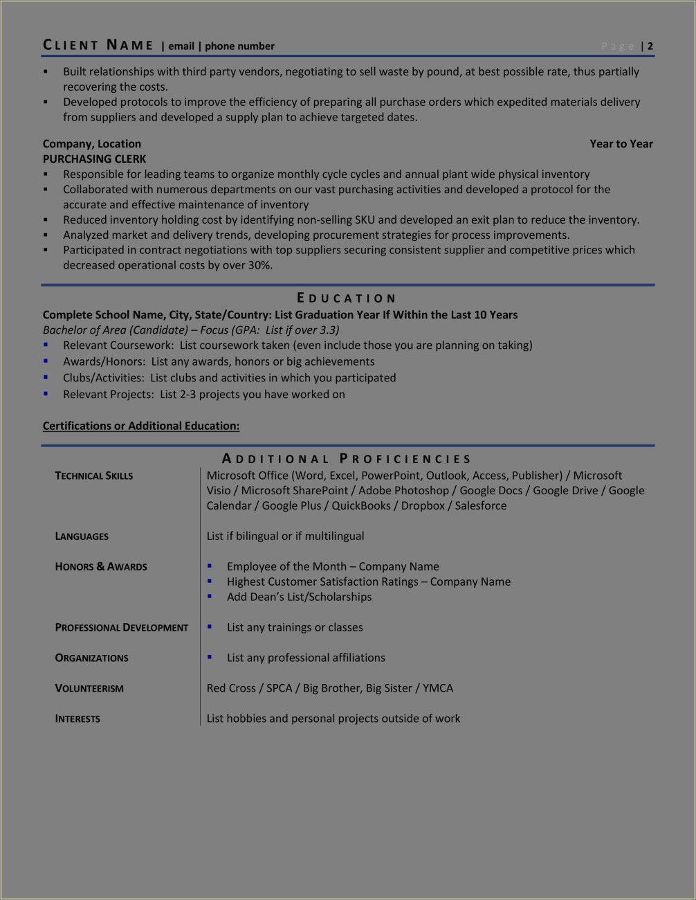 Purchasing Clerk Job Description For Resume