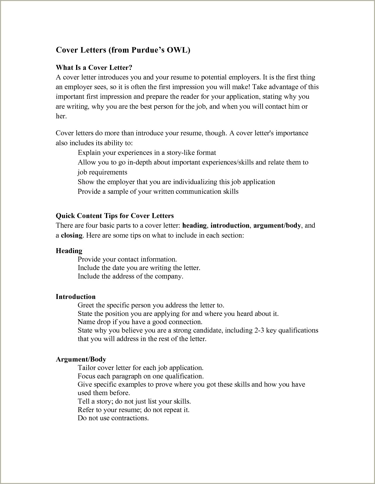 Purdue Owl Resume Cover Letter Example