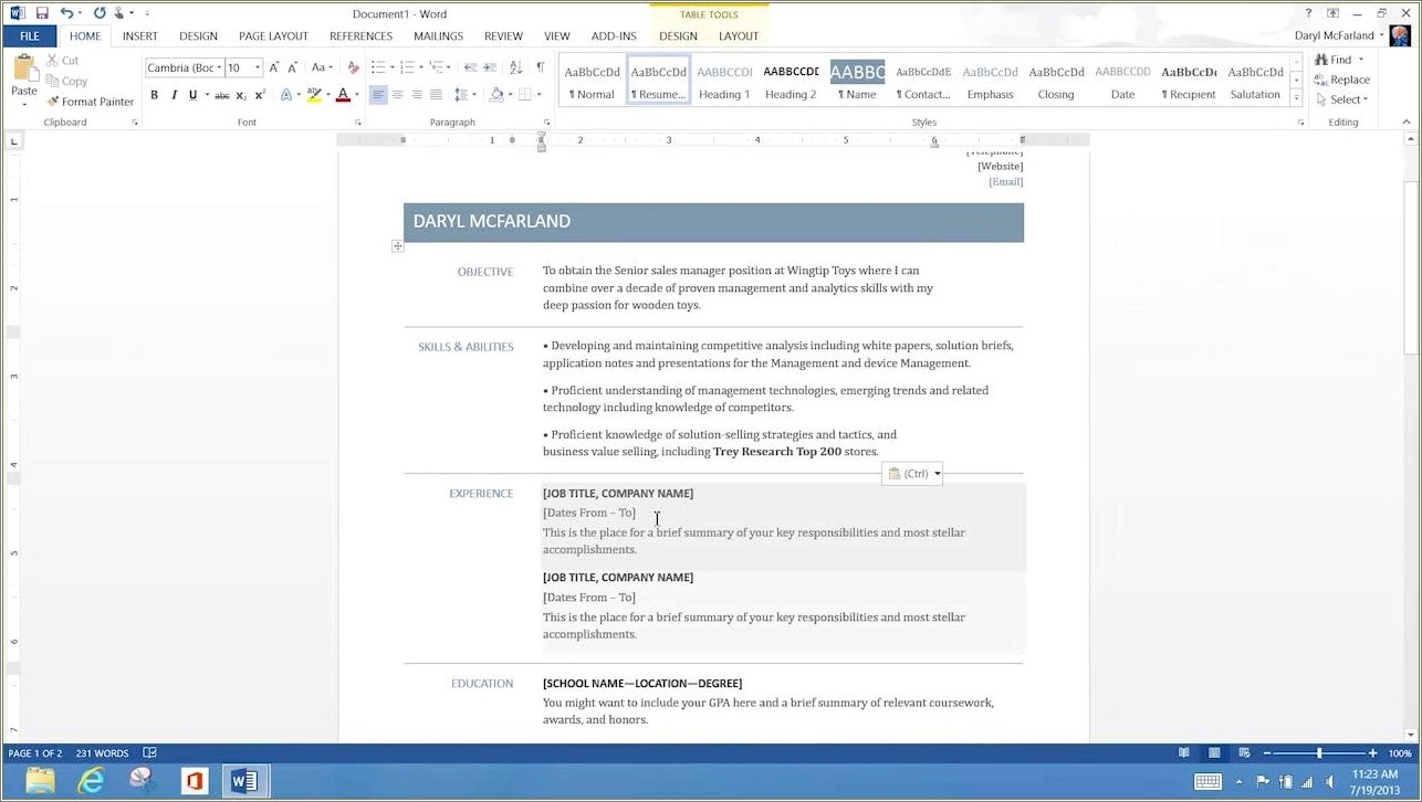 Put A Resume Bar In Word