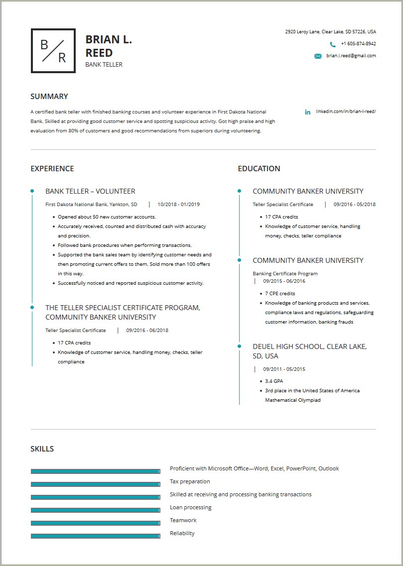 Put As Bank Teller Experience On A Resume