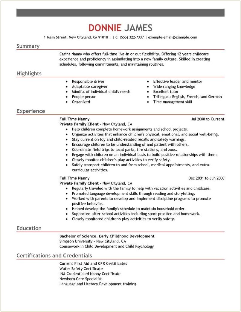 Putting Nanny Experience On A Resume