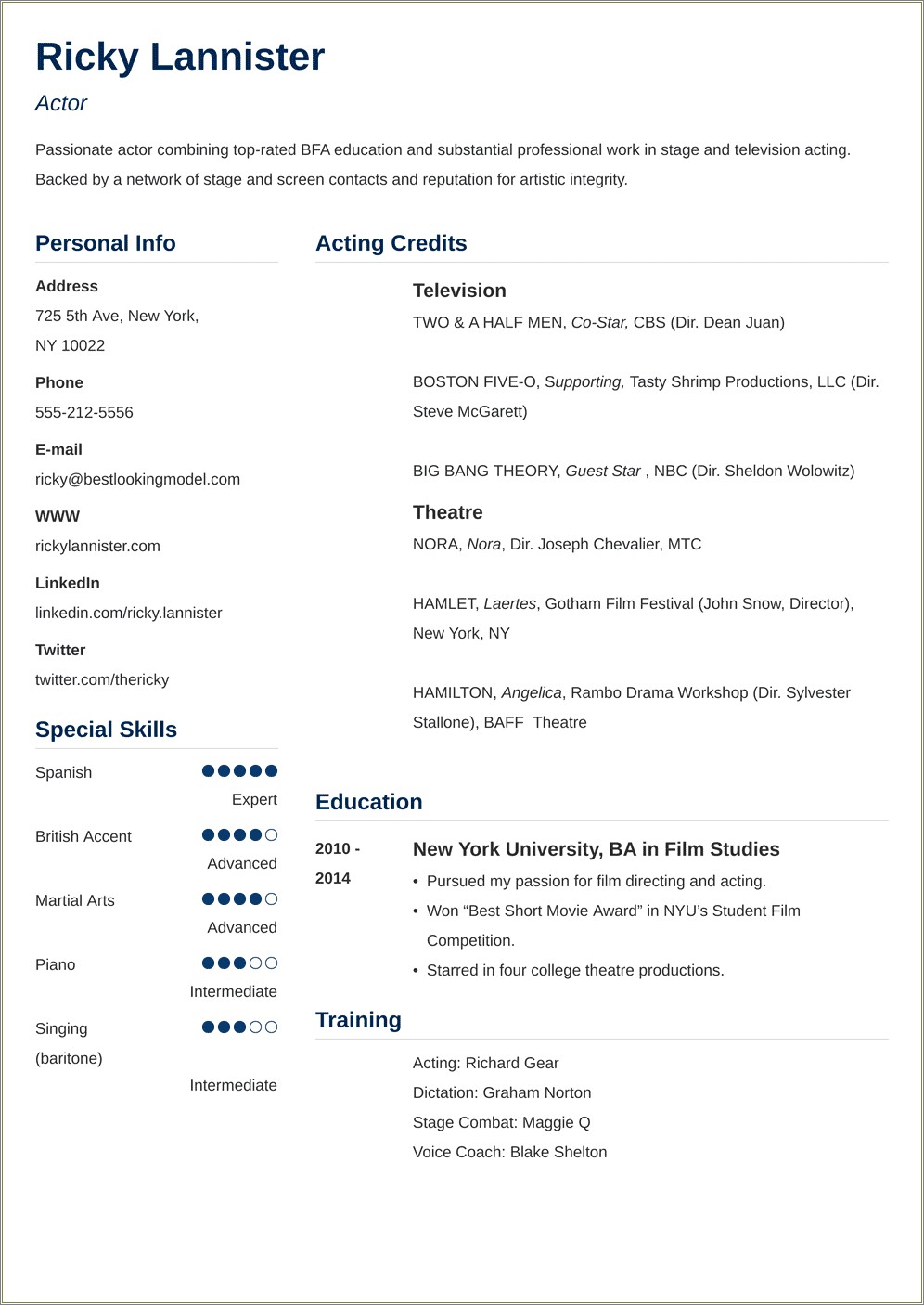 Putting Non Professional Acting Classes On Resume