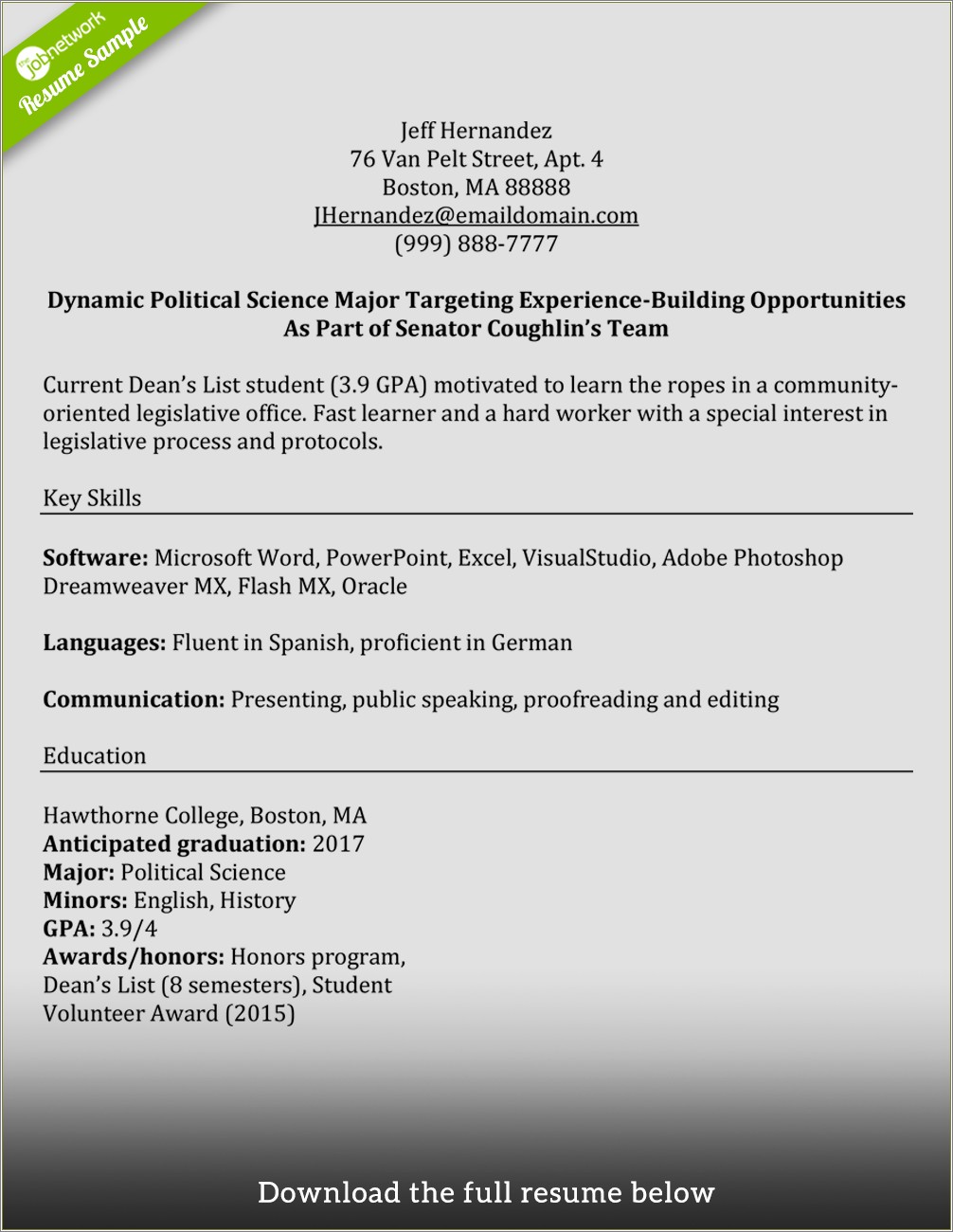 Putting Projects On Resume Political Science