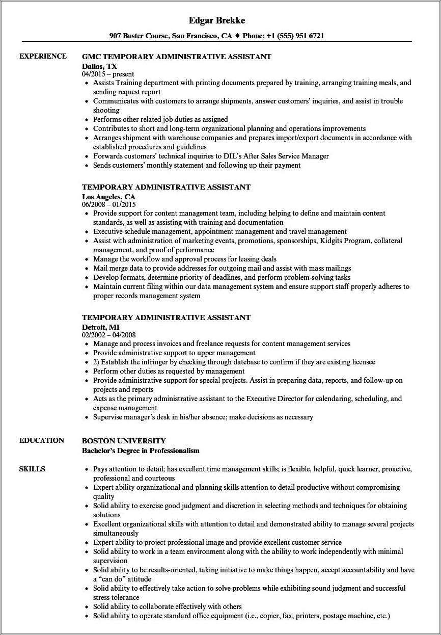 Putting Temp Work On Resume Quick Learner