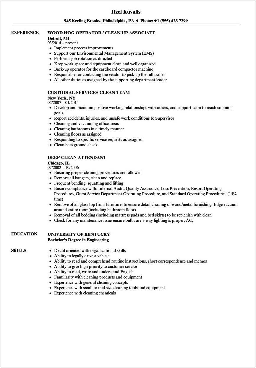 Putting Temporary Cleaning Jobs On A Resume