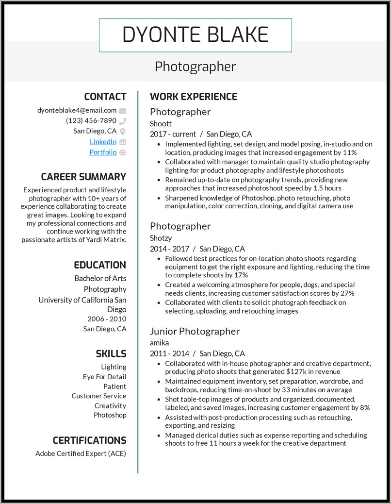 Putting Your Photography Bussines On A Resume