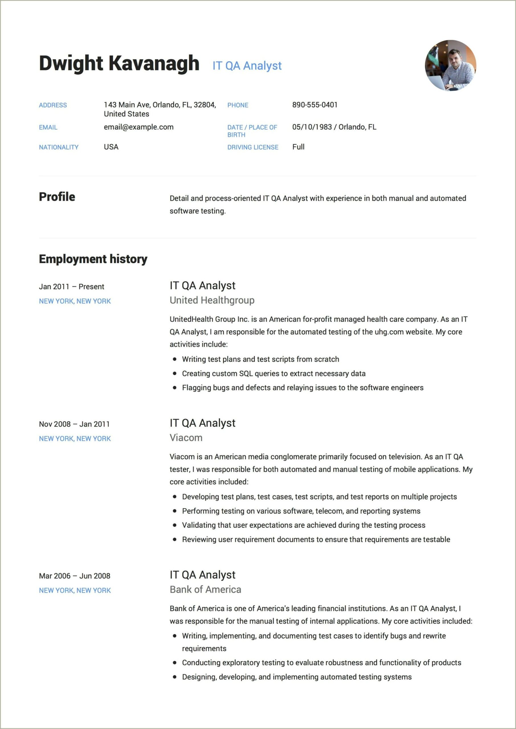 Qa Analyst Resume Sample For Mortgage