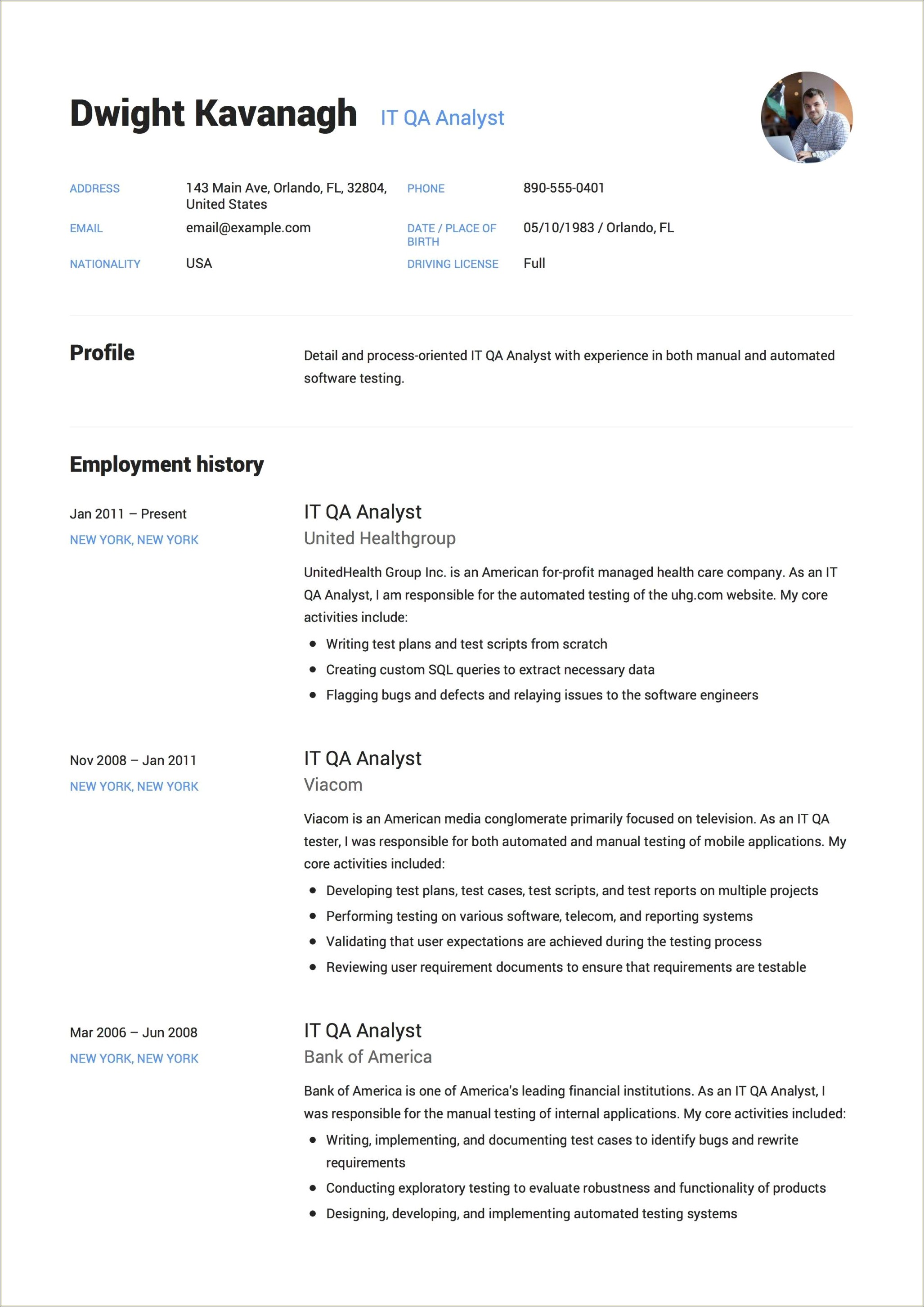 Qa Analyst Resume Sample For Mortgage