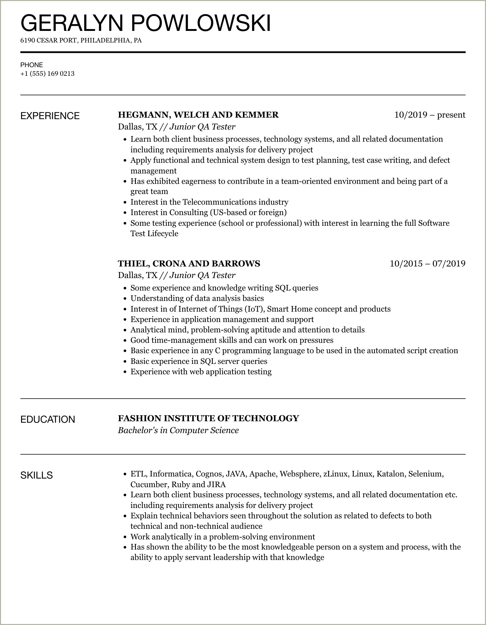 Qa Game Tester Job Description For Resume