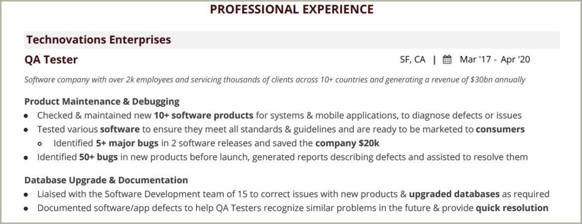 Qa Resume With Health Benefits Experience