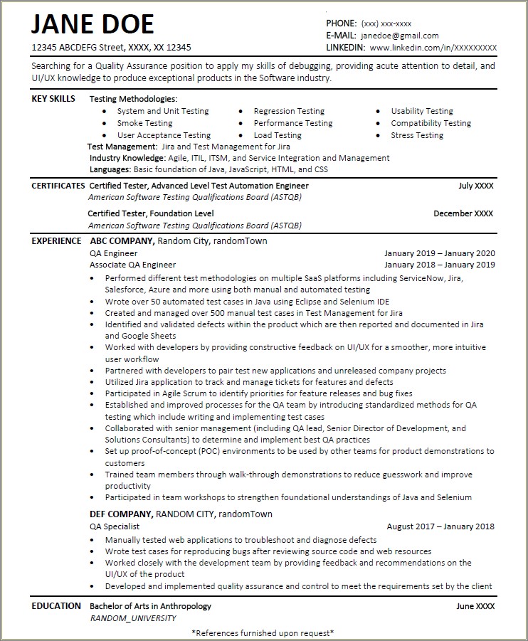 Qa Tester Resume With 2 Years Experience