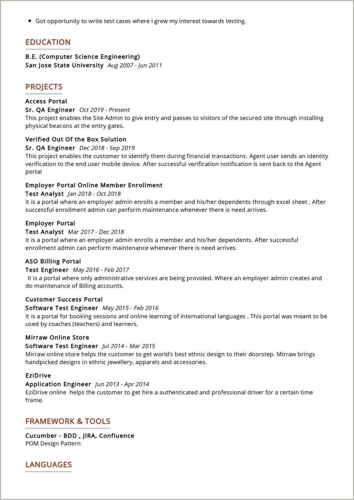 Qa Tester Resume With Banking Experience