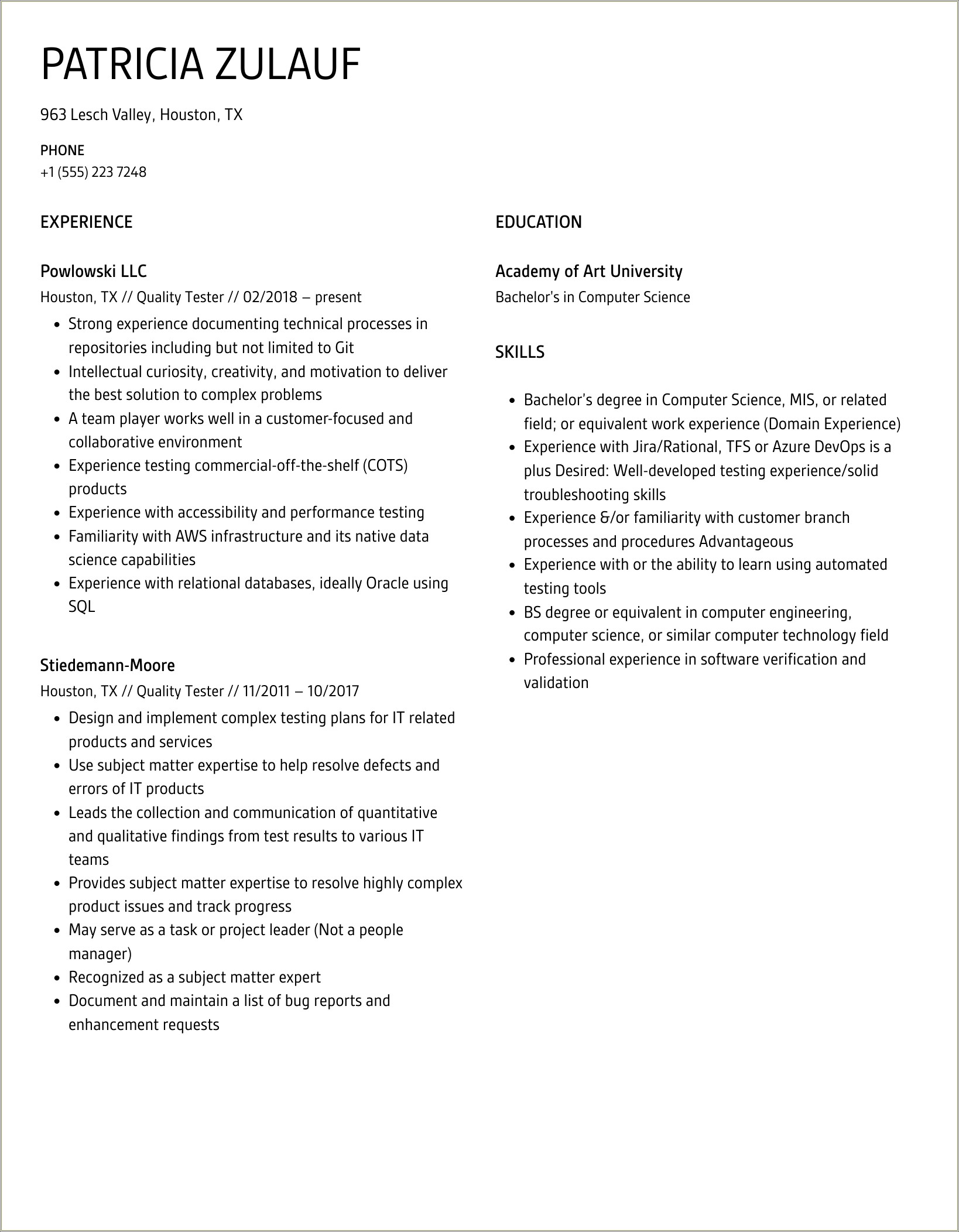 Qa Tester Resume With Team Foundation Server Experience
