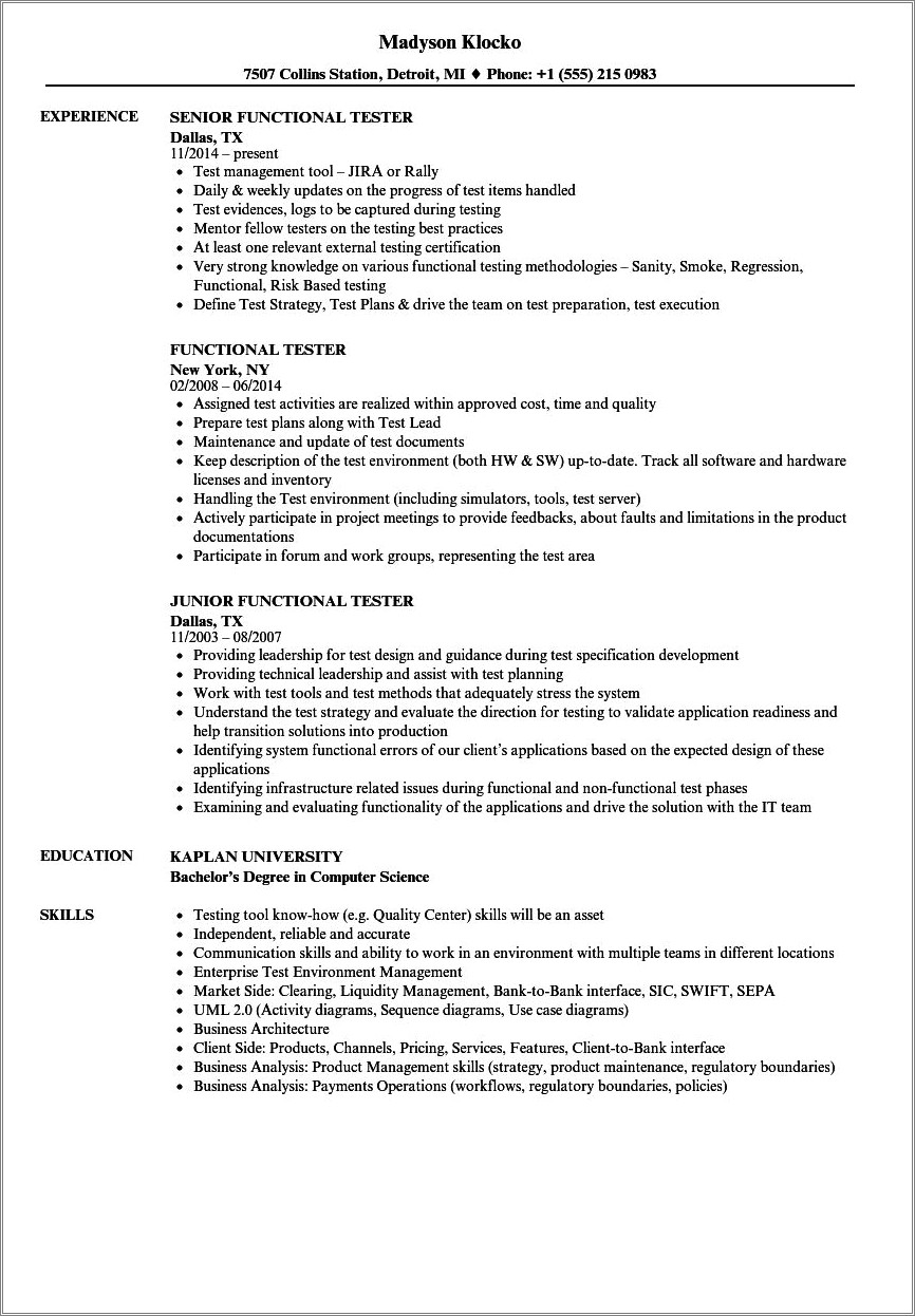 Qa Tester Resume With Telecom Experience