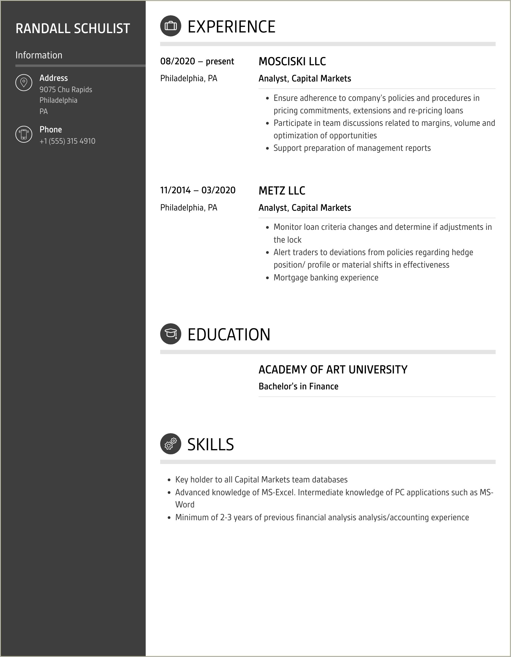 Qa Tester With Capital Markets Resume Samples