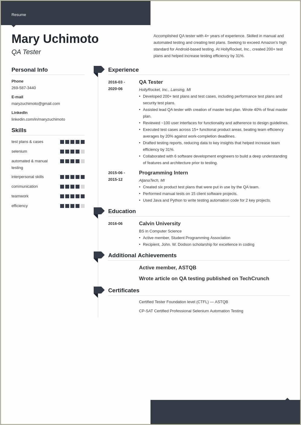 Qa Testing Resume With Qtestmanager Experience