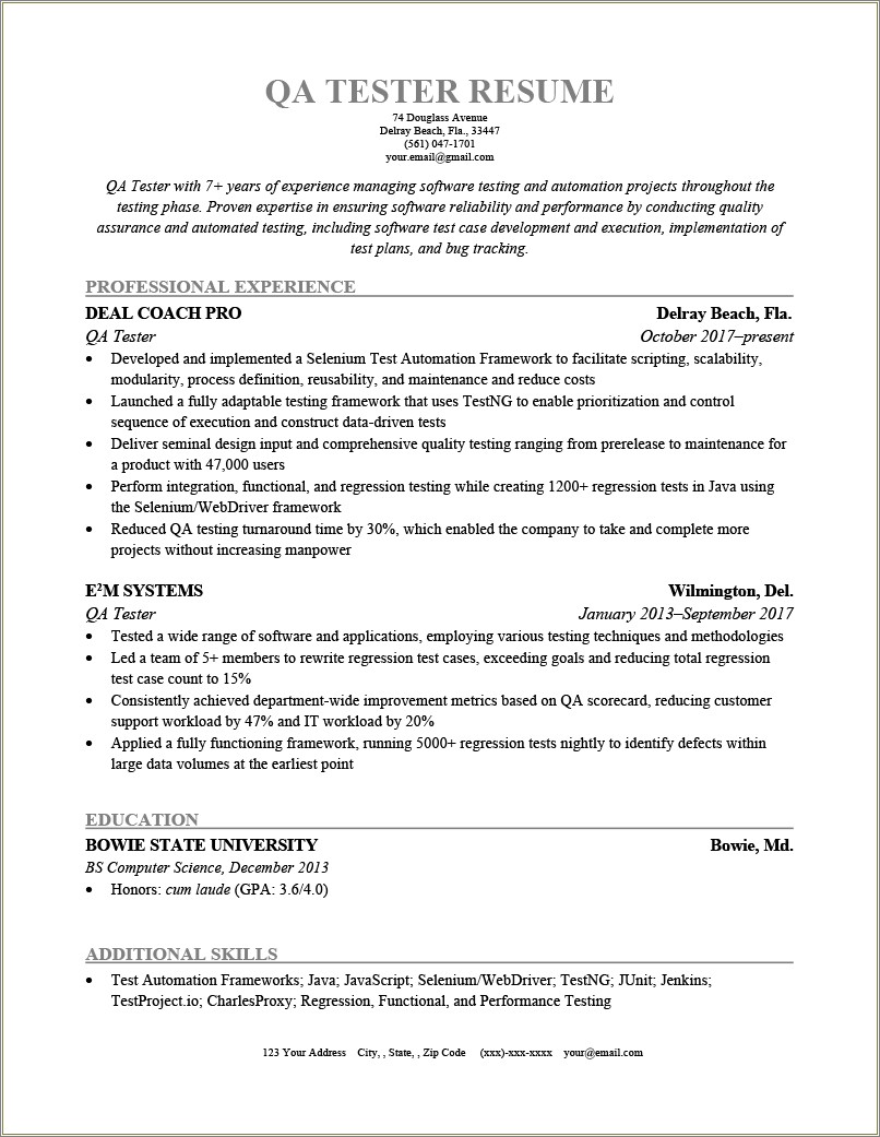 Qa Testing Technical Lead Resume Sample