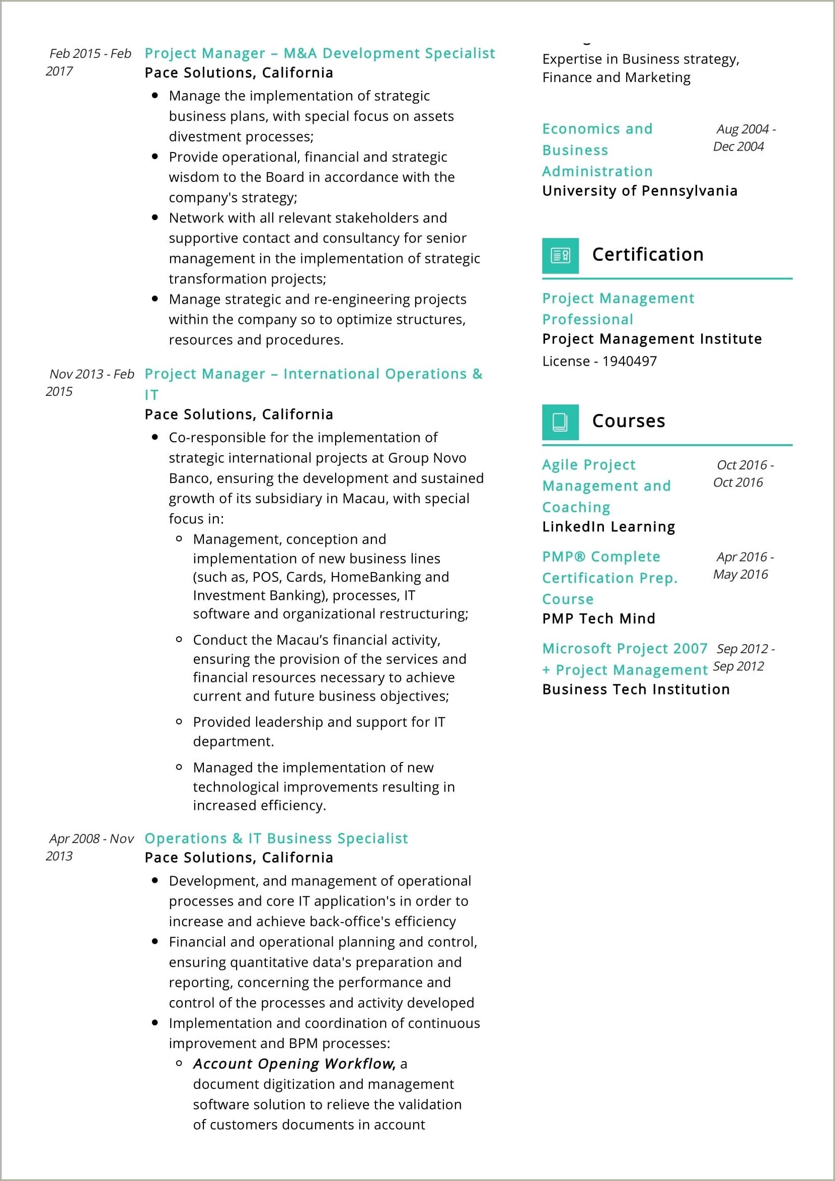 Qualifications For Bussiness Managemet Example On Resumes