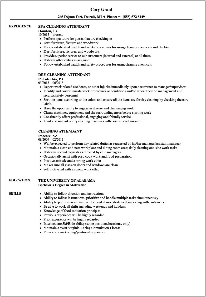 Qualitative Points For Restroom Cleaner Jobs On Resume