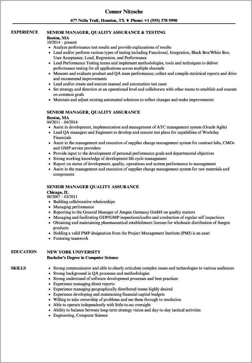 Quality Assurance Manager Informative Resume Bullets