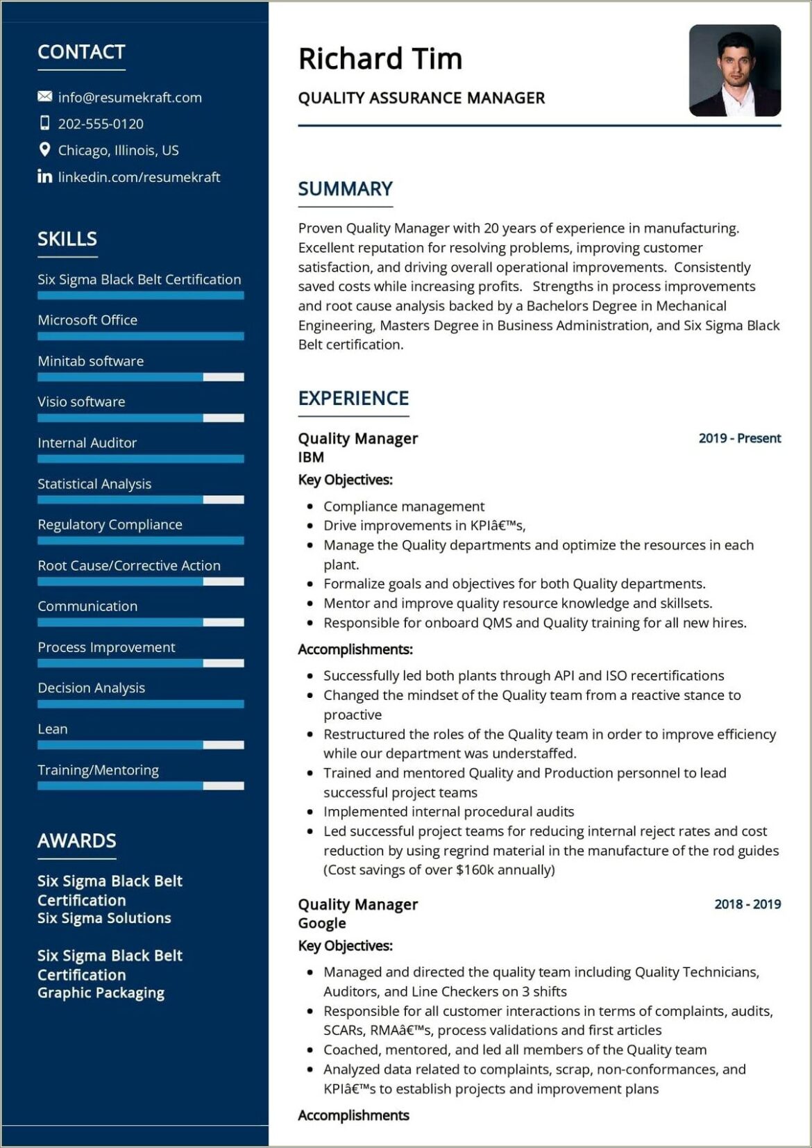 Quality Assurance Manager Resume Profile Summary