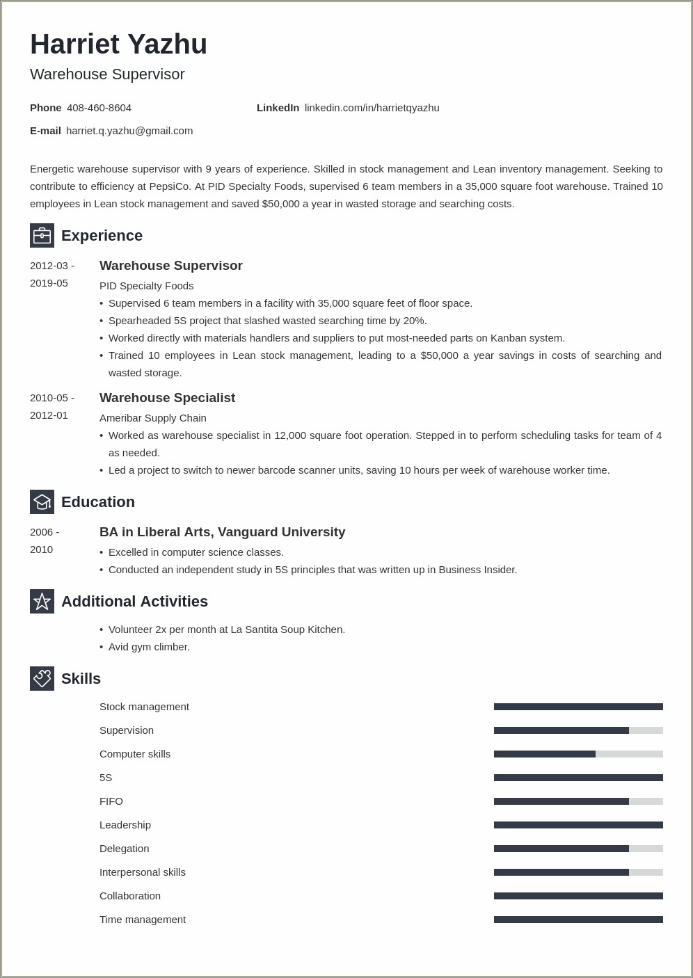 Quality Resume Example For Lead Fulfillment Associate