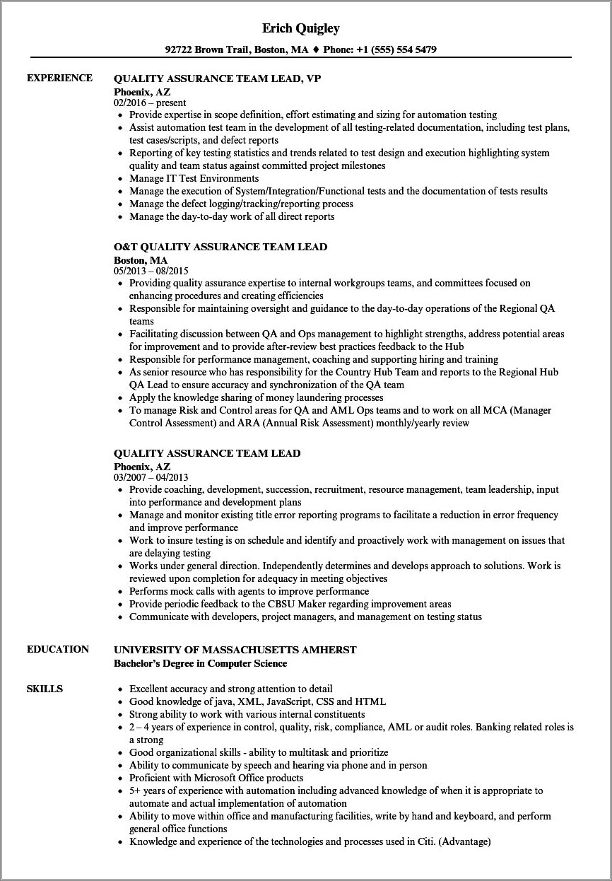 Quality Resume Sample For Lead Fulfillment Associate