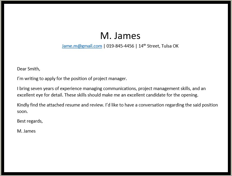 Quick Examples Of Cover Letters For Resume