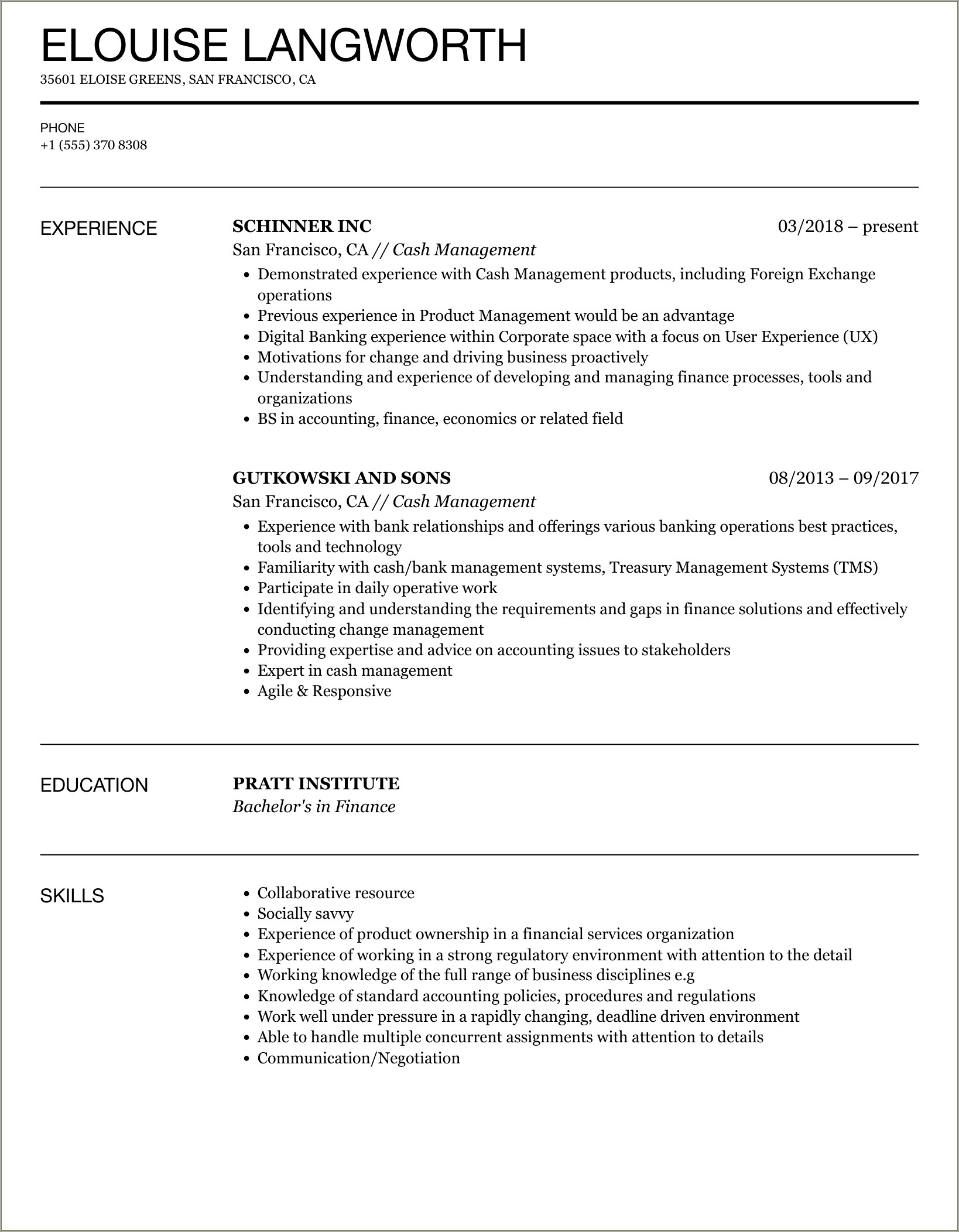 Quote To Cash Work Experience Resume