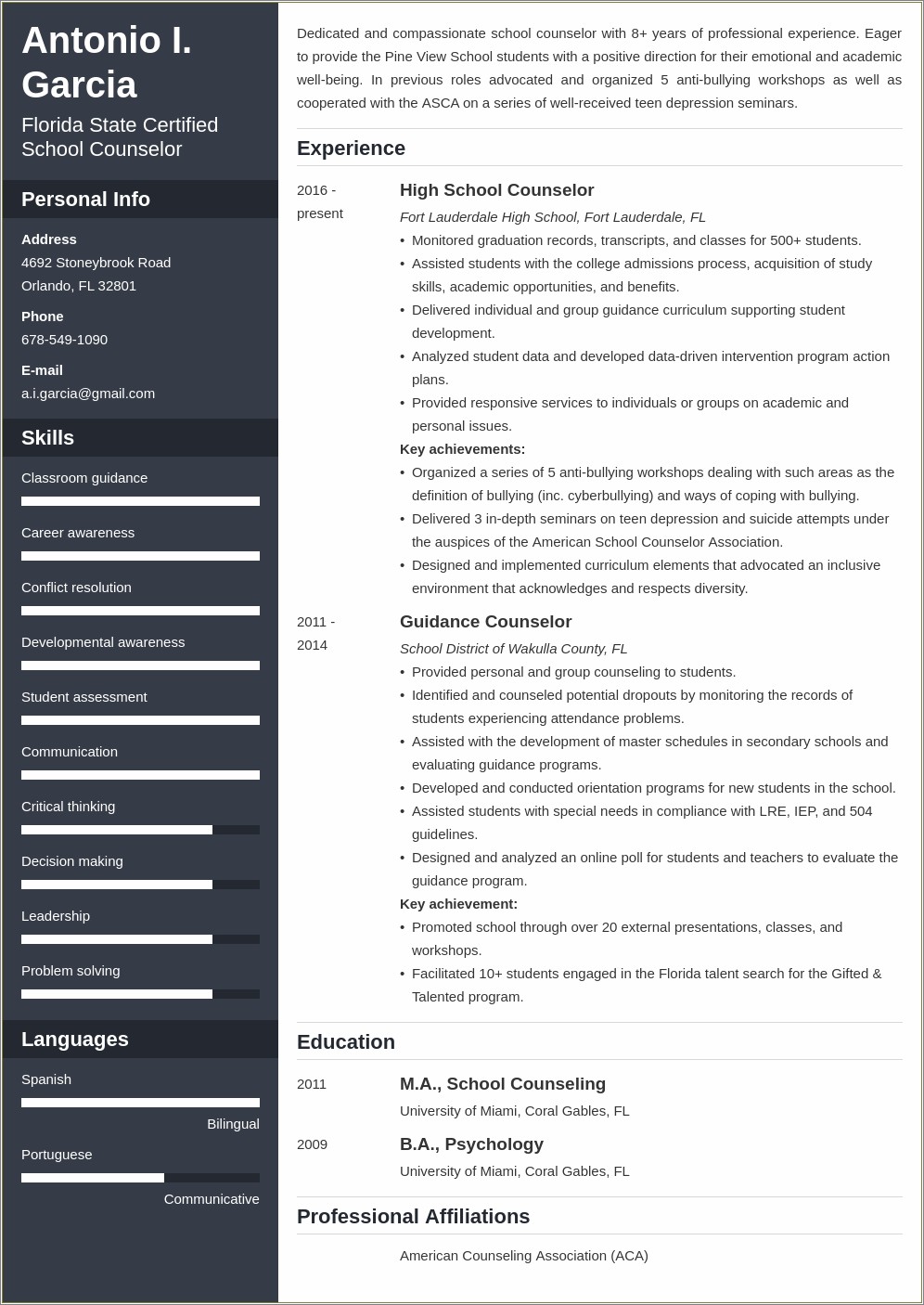 R Example Of A Resume For Counselor