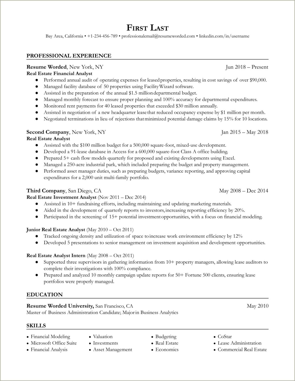 Real Estate Acquisitions Intern Description Resume