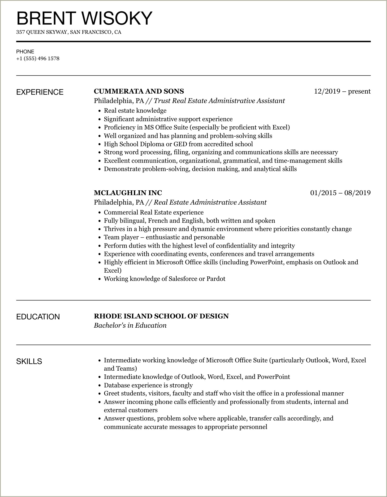 Real Estate Administrative Assistant Resume Objective