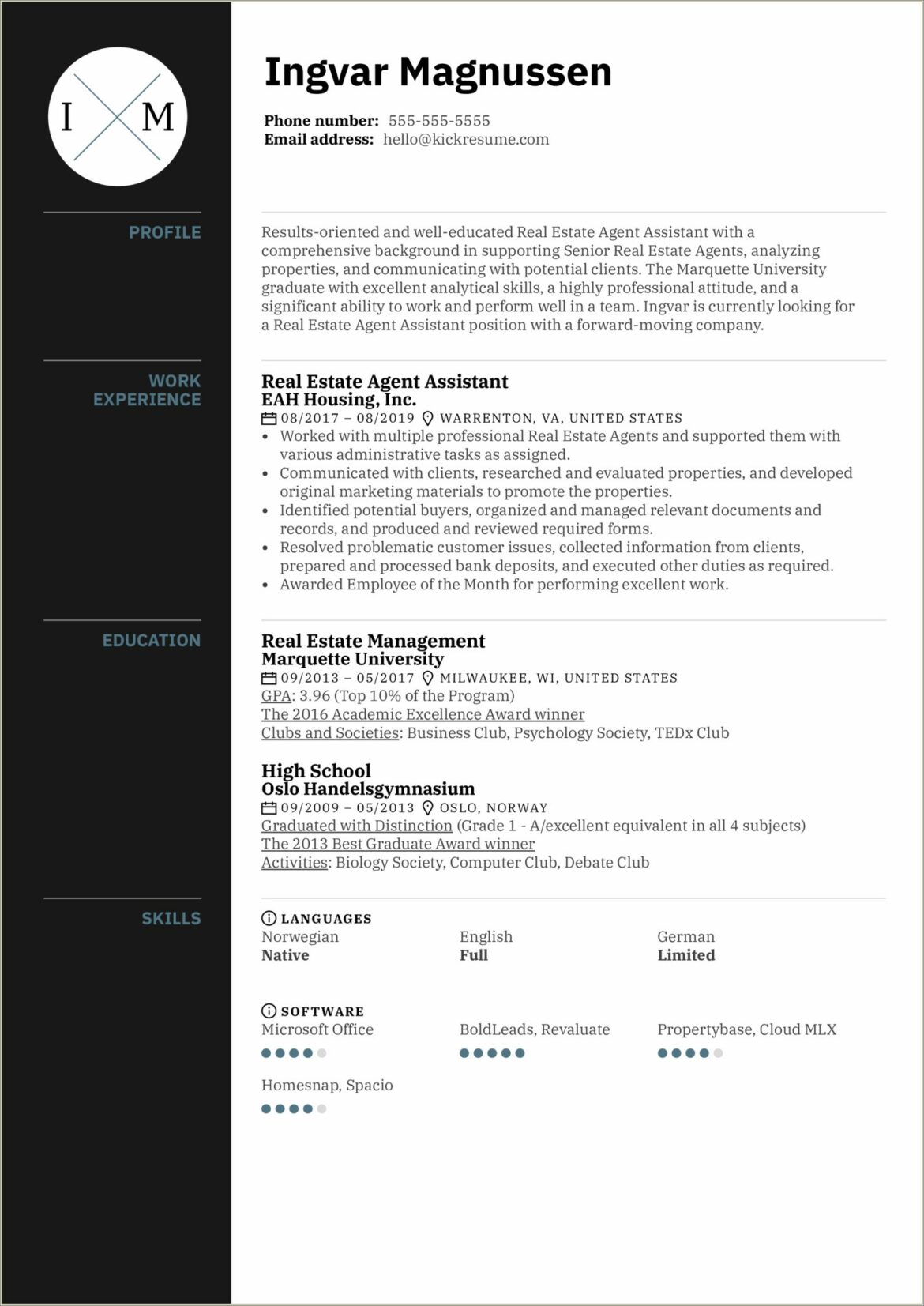 Real Estate Agent Assistant Resume Sample