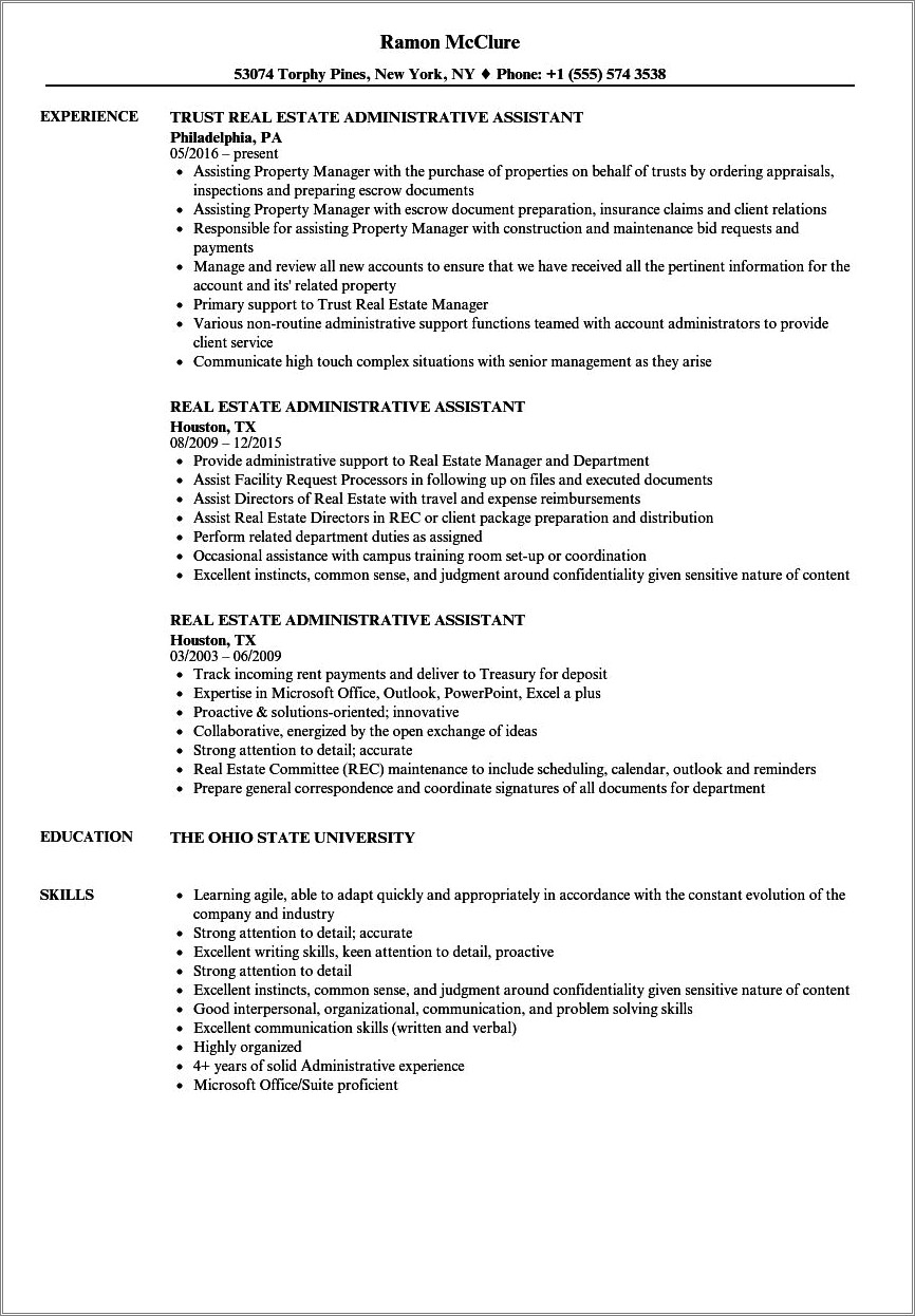 Real Estate Office Manager Resume Examples