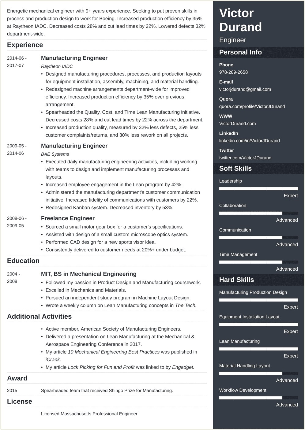 Reallly Good Examples Of Engineering Resumes