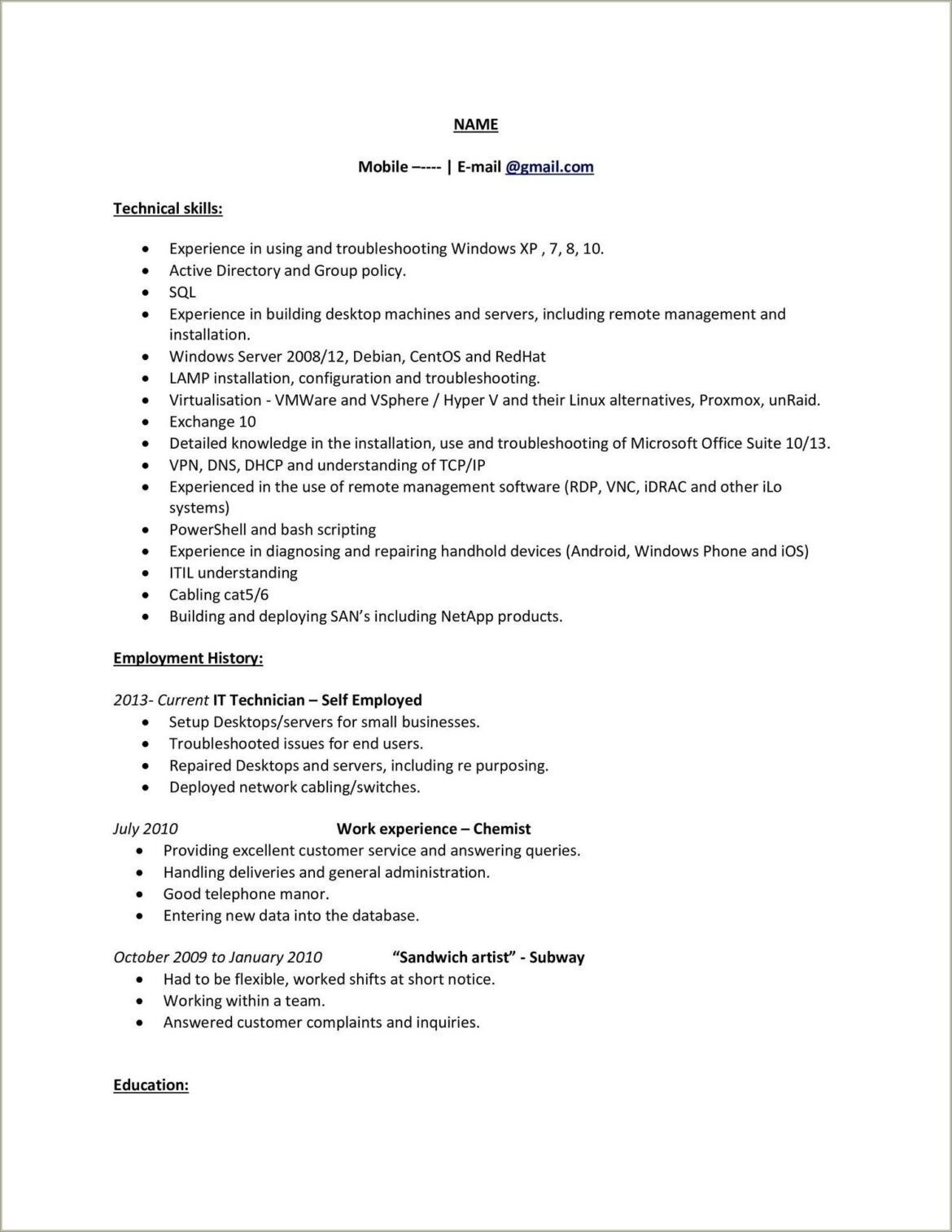 Really Good Looking Resume It Support