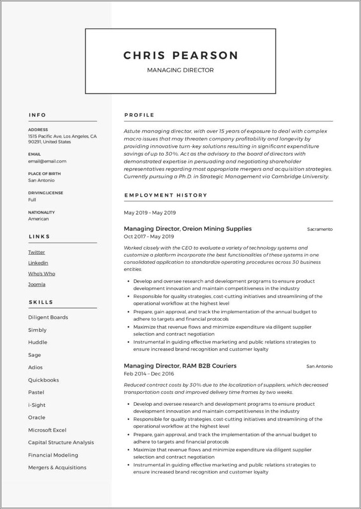 Recent Business Management Graduate Resume Example