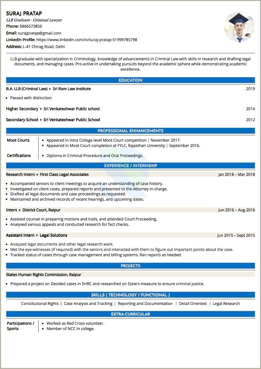 Recent Criminal Justice Graduate Resume Summary